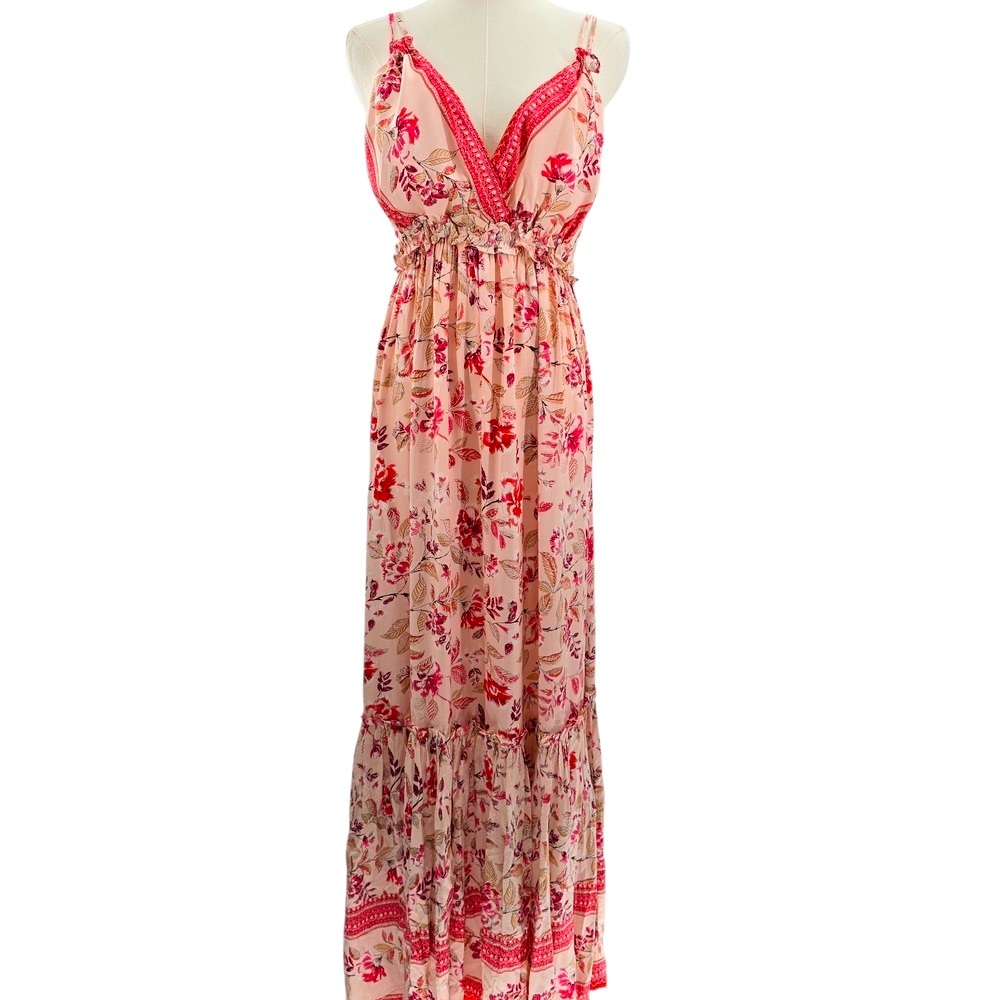 NWT Blue Rain Francesca's Pink Floral Floor Length Maxi Dress Size M
